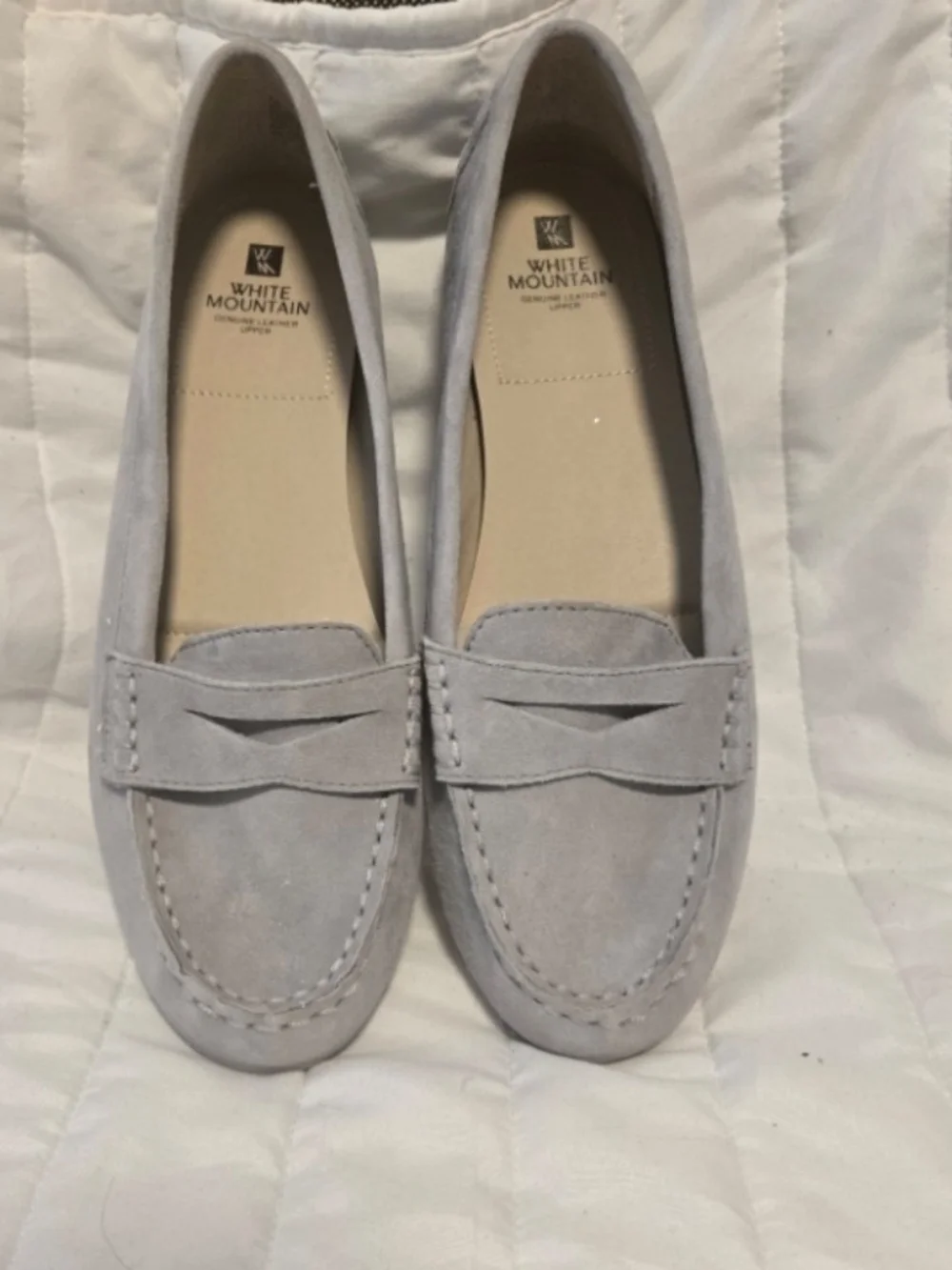 White Mountain Light Gray Suede Penny Loafers 9.5